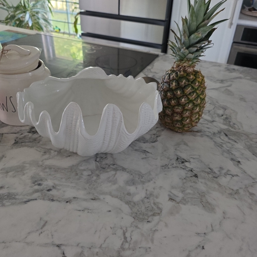 White Ruffled Ceramic Decorative Bowl
